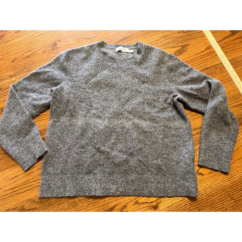 Calvin Klein Mens Gray Wool Blend Crewneck Sweater Medium Heathered Knit